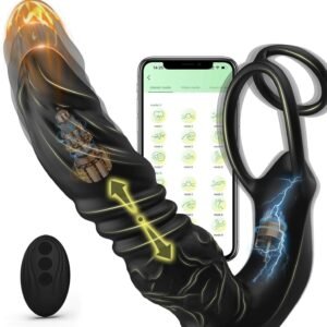 Remote-controlled APP prostate massager, telescopic vibrating anal plug, male masturbator, adult sex toy.